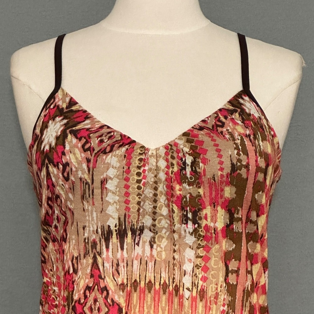 VTG Boho Festival Top L Brown Pink Abstract Lace Trim Camisole Earthy Y2K Indie - Picture 3 of 15